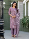 Lavender Colour Cotton Blend With Print Kurti With Pant Dupatta Exporters In India Aaradhna 2029
